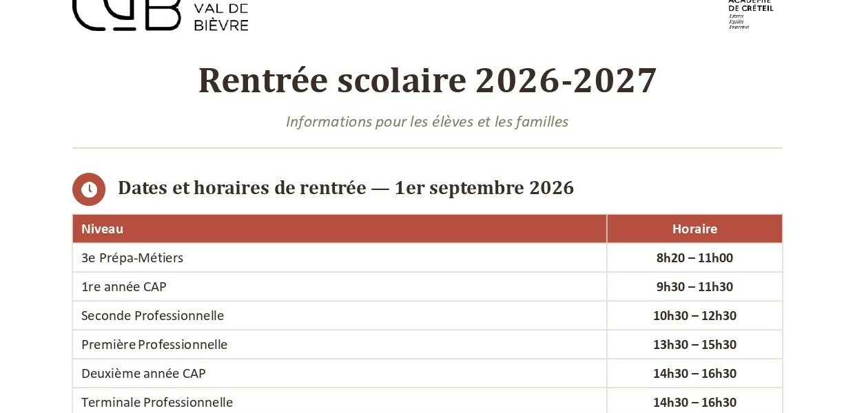 Rentrée 2026-2027 Rentrée 2026-2027